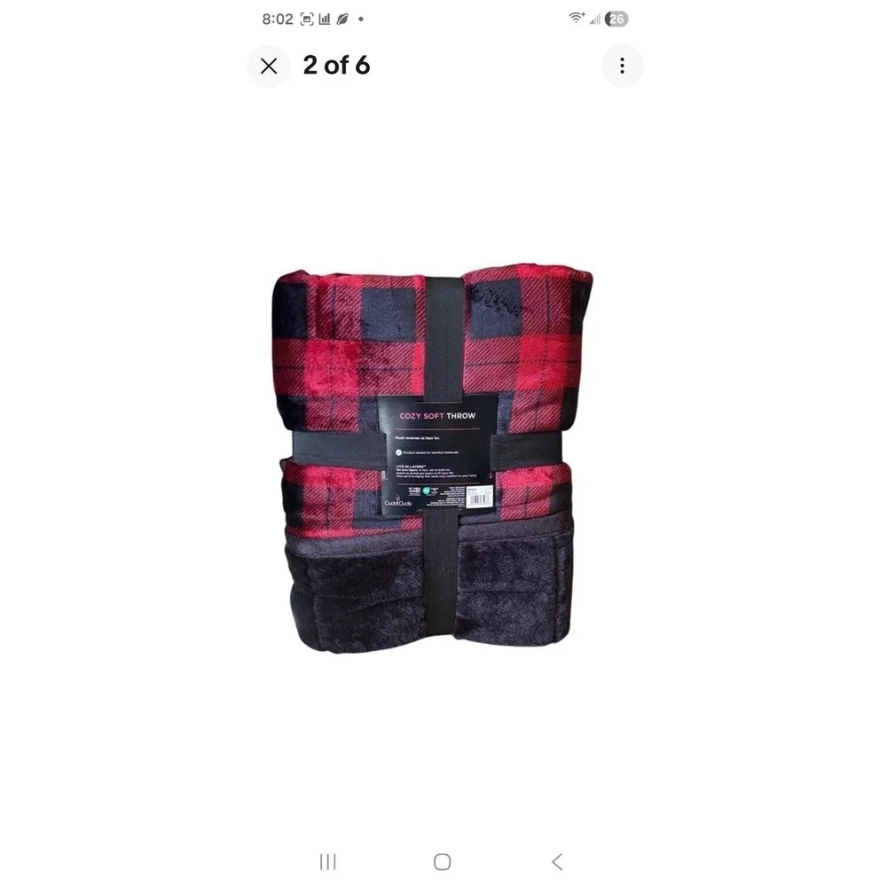 Cuddl Duds Sherpa Throw‎ Blanket 50x60 Red Buffalo Plaid Lodge Cozy Soft NEW